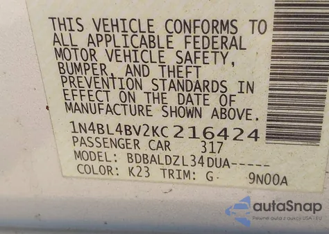 2019 Nissan Altima 2.5 S z USA, uszkodzony, nr VIN 1N4BL4BV2KC216424